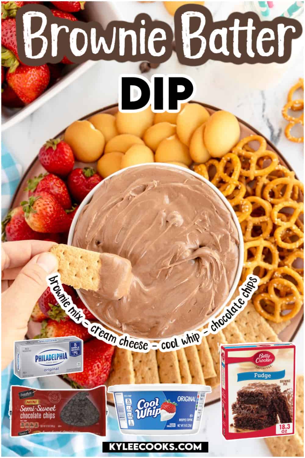 brownie batter dip on a platter with dippers.