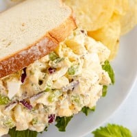 egg salad in a sandwich with lettuce.