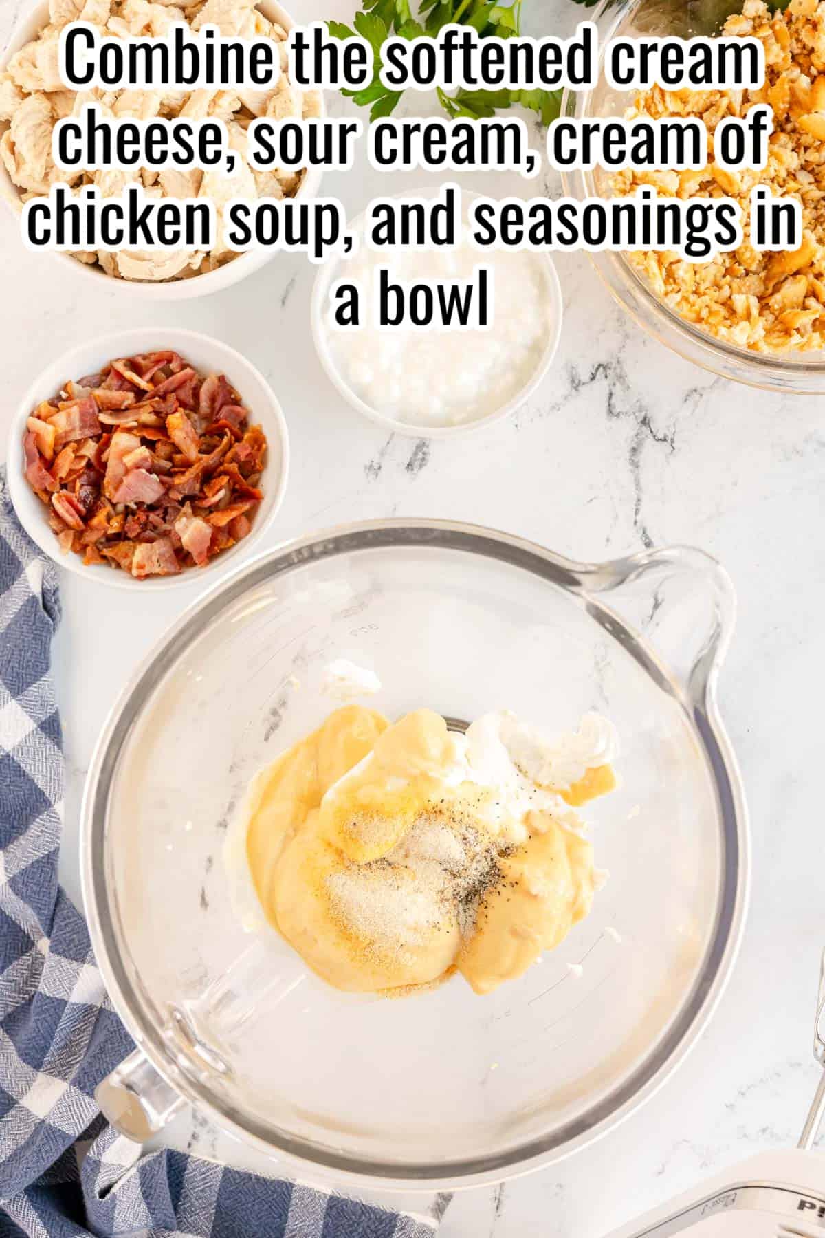 sauce ingredients in a bowl for million dollar chicken casserole.