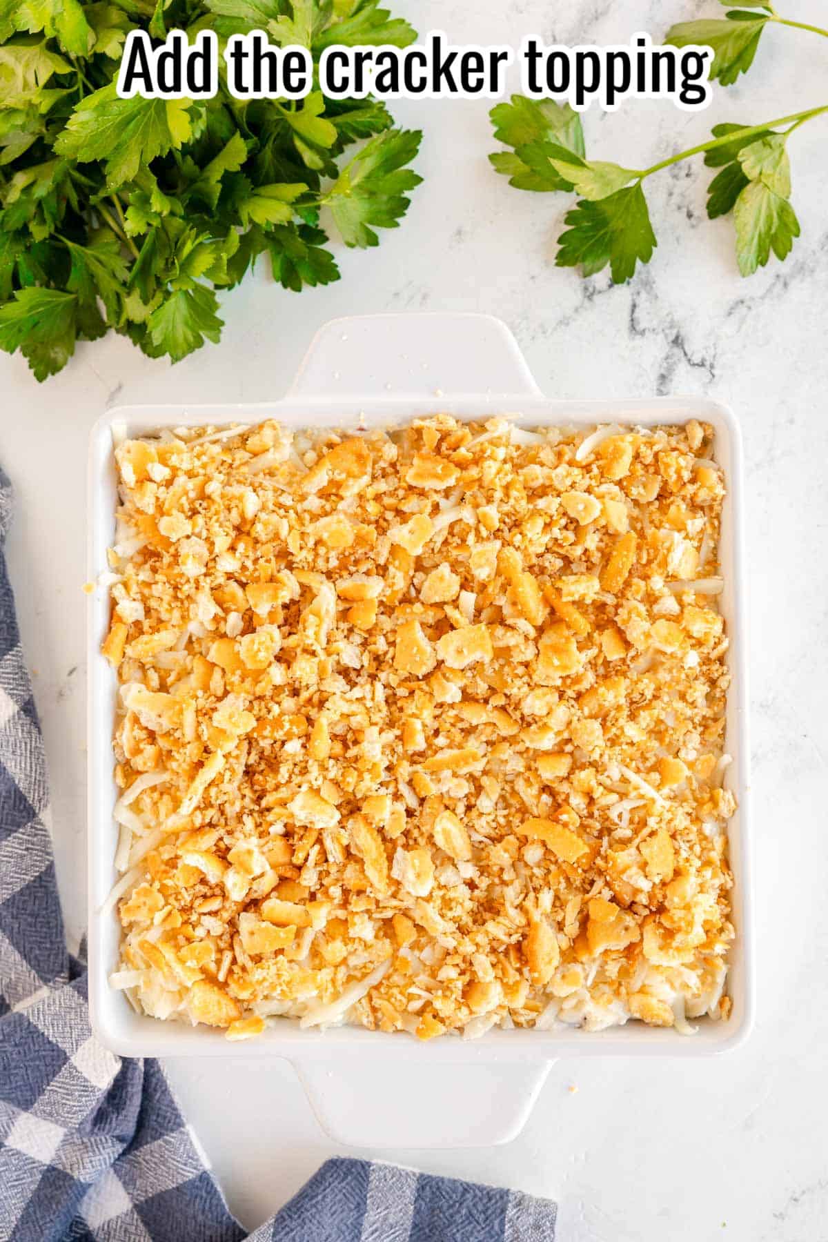 casserole dish with cracker topping.