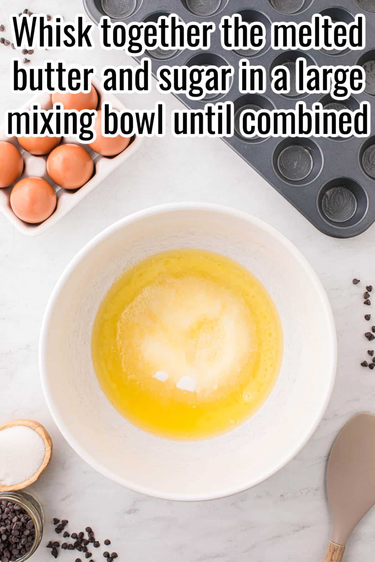 white bowl with melted butter and sugar.