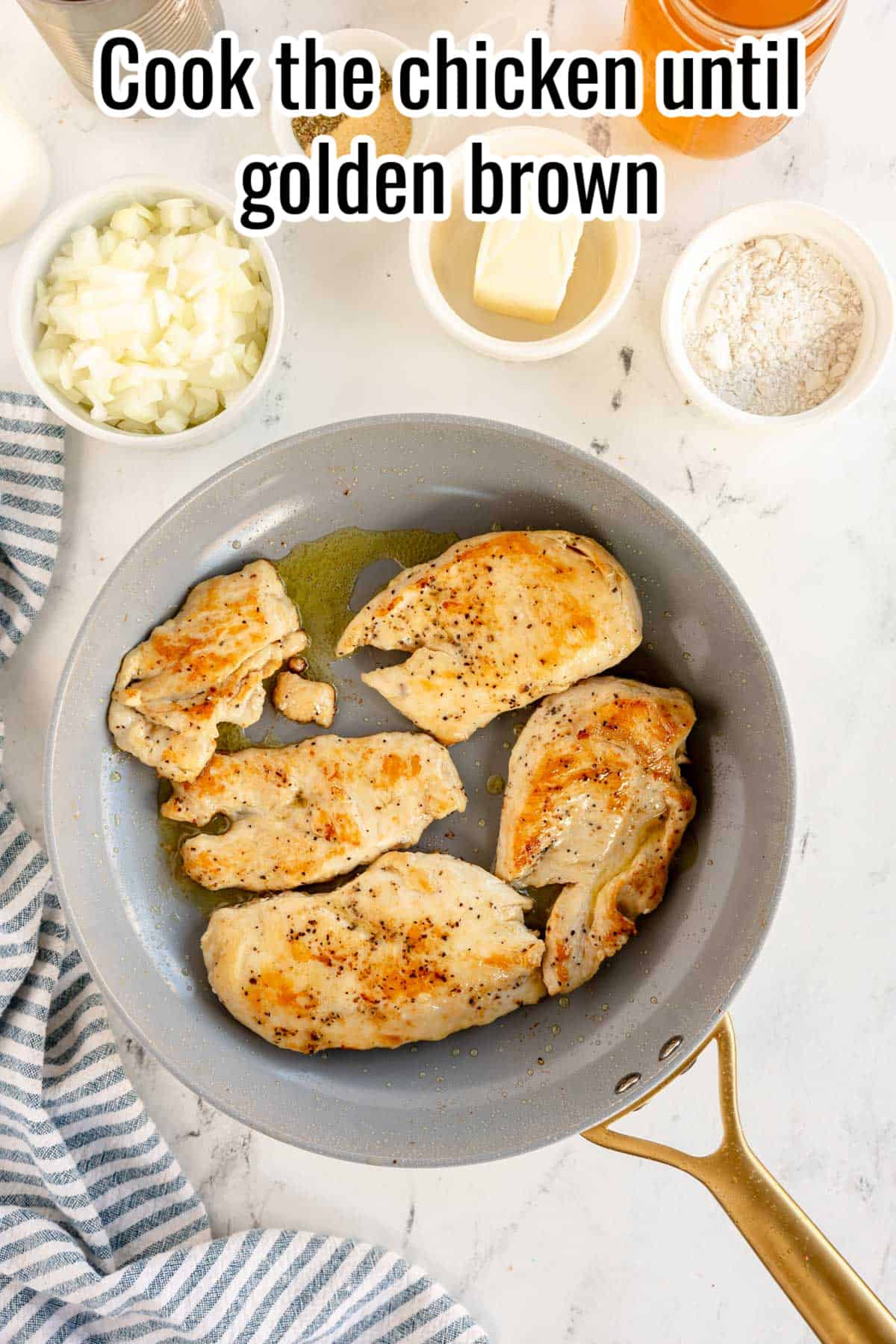 cooked chicken in a skillet.