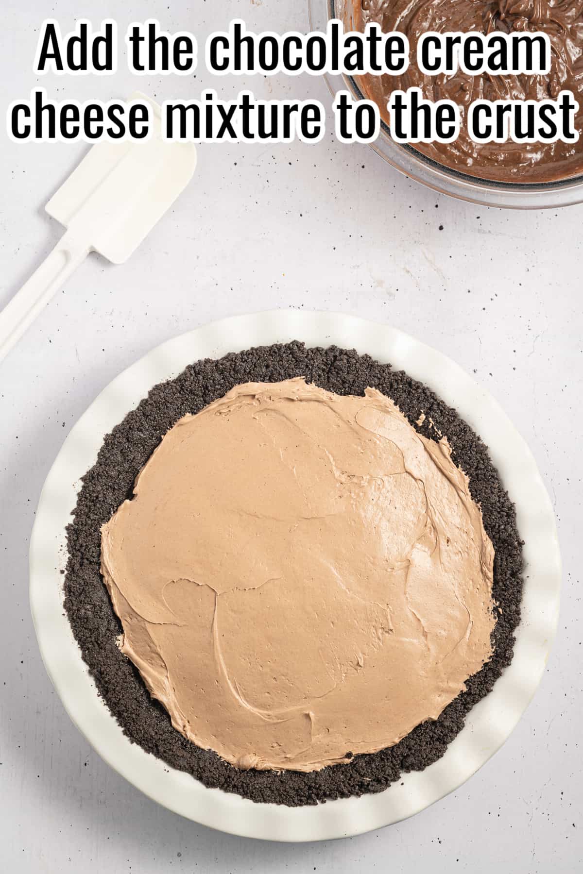 an oreo cookie base with chocolate pie filling.