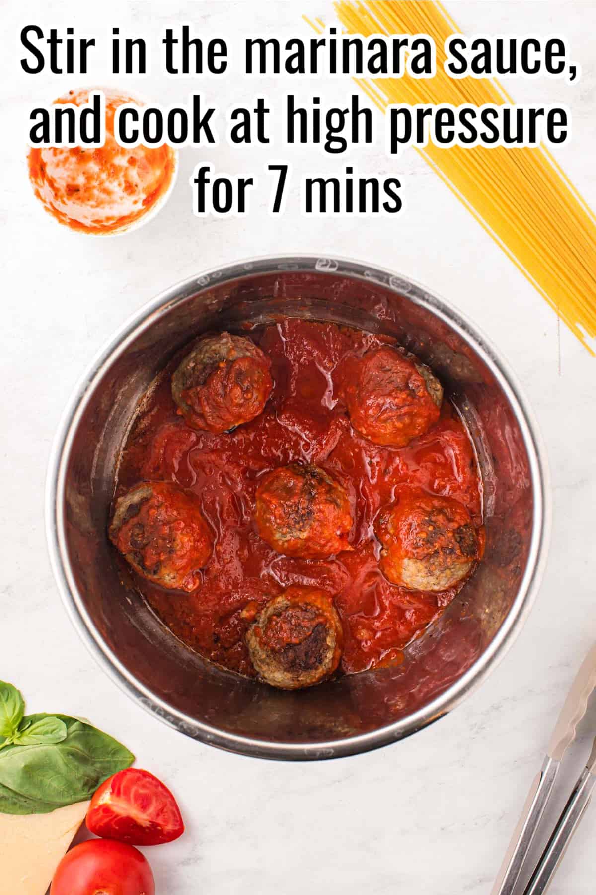 seared meatballs with marinara sauce, in an instant pot.