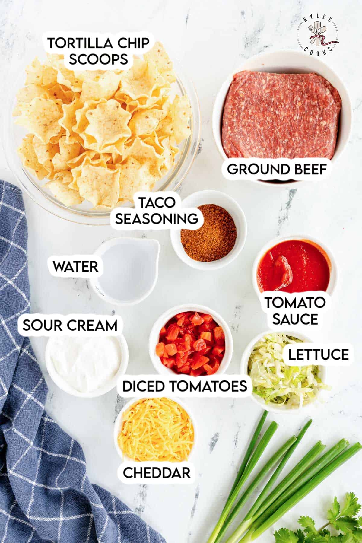 ingredients to make taco bites laid out and labeled.