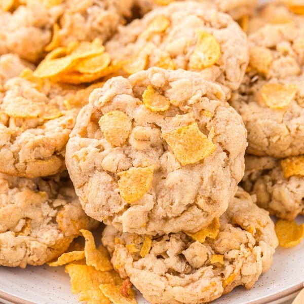 cornflake cookies on a plate.