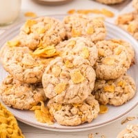 cornflake cookies on a plate.