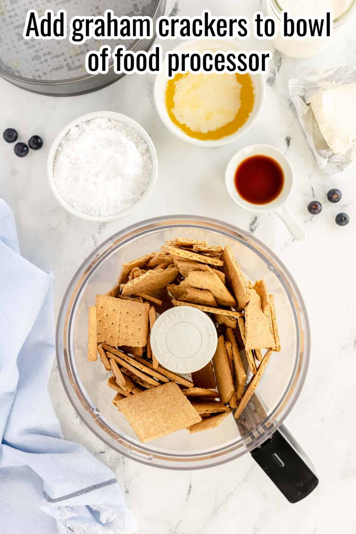 food processor bowl with graham crackers in it.