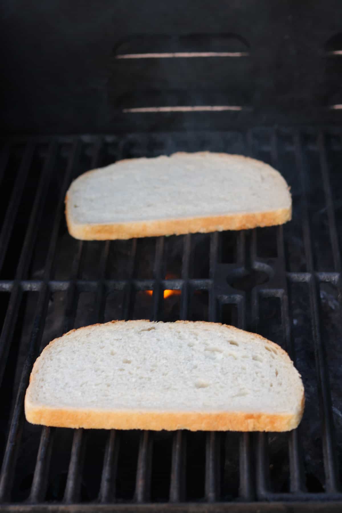 untoasted bread on a grill.