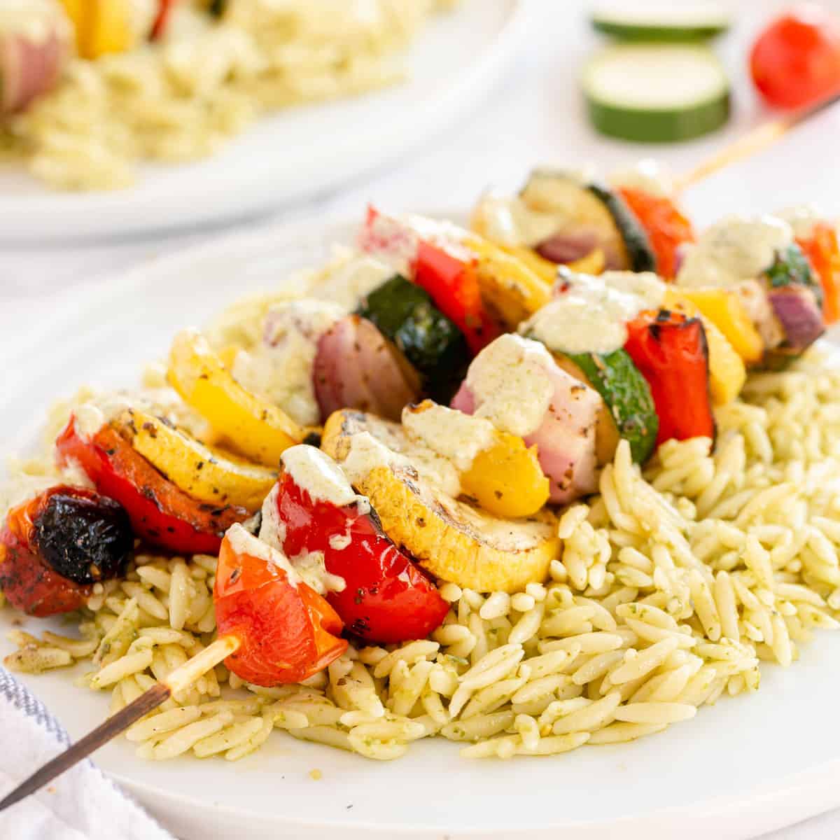 Grilled Vegetable Skewers with Pesto