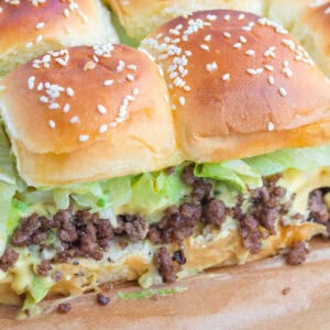 Big Mac sliders filled with ground beef, lettuce, and cheese.
